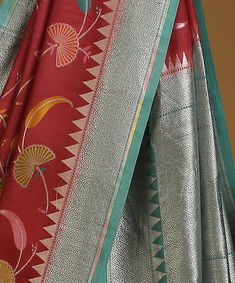 Handloom_Brown_And_Teal_Pure_Tusser_Georgette_Banarasi_Saree_With_Multicolour_Motifs_WeaverStory_04
