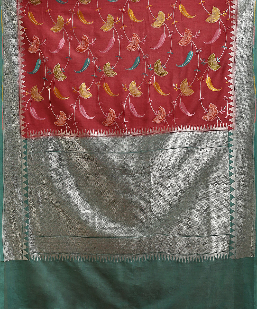 Handloom_Brown_And_Teal_Pure_Tusser_Georgette_Banarasi_Saree_With_Multicolour_Motifs_WeaverStory_05