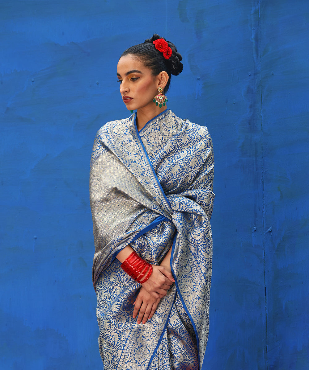 Blue_Handloom_Pure_Katan_Silk_Shikargah_Banarasi_Saree_With_All_Over_Zari_WeaverStory_01