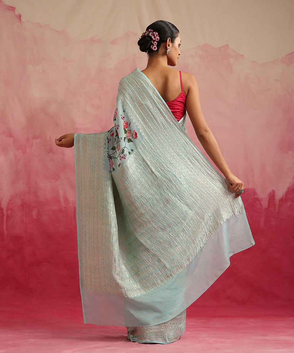 Handloom_Ice_Blue_Pure_Georgette_Banarasi_Saree_With_Floral_Print_WeaverStory_03