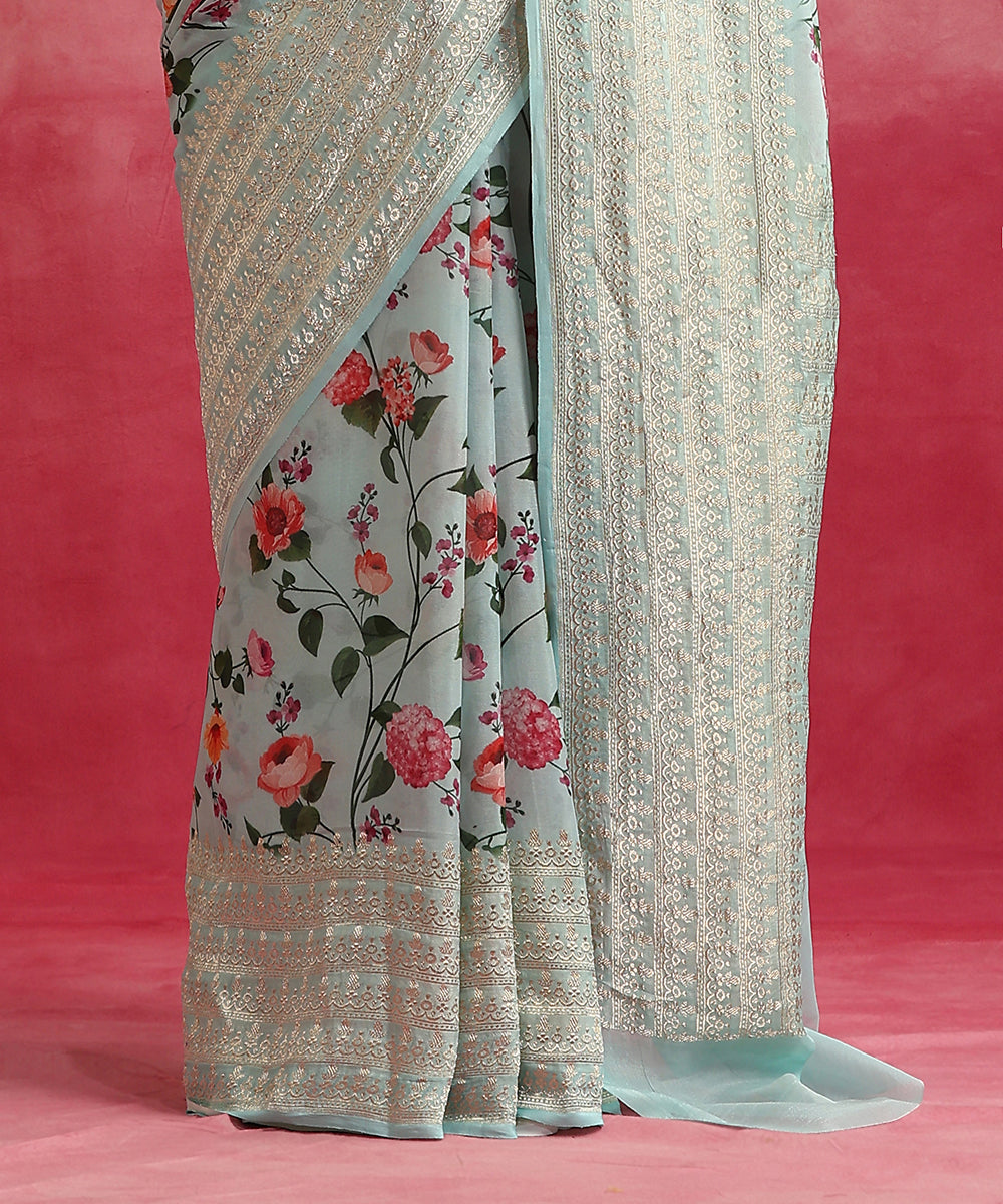 Handloom_Ice_Blue_Pure_Georgette_Banarasi_Saree_With_Floral_Print_WeaverStory_04