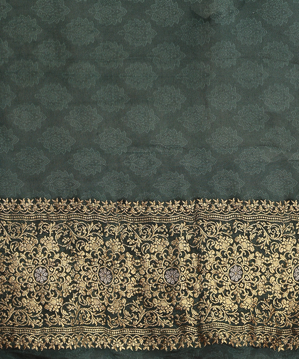 Handloom_Dark_Green_Pure_Georgette_Banarasi_Saree_With_Ajrakh_Print_WeaverStory_05