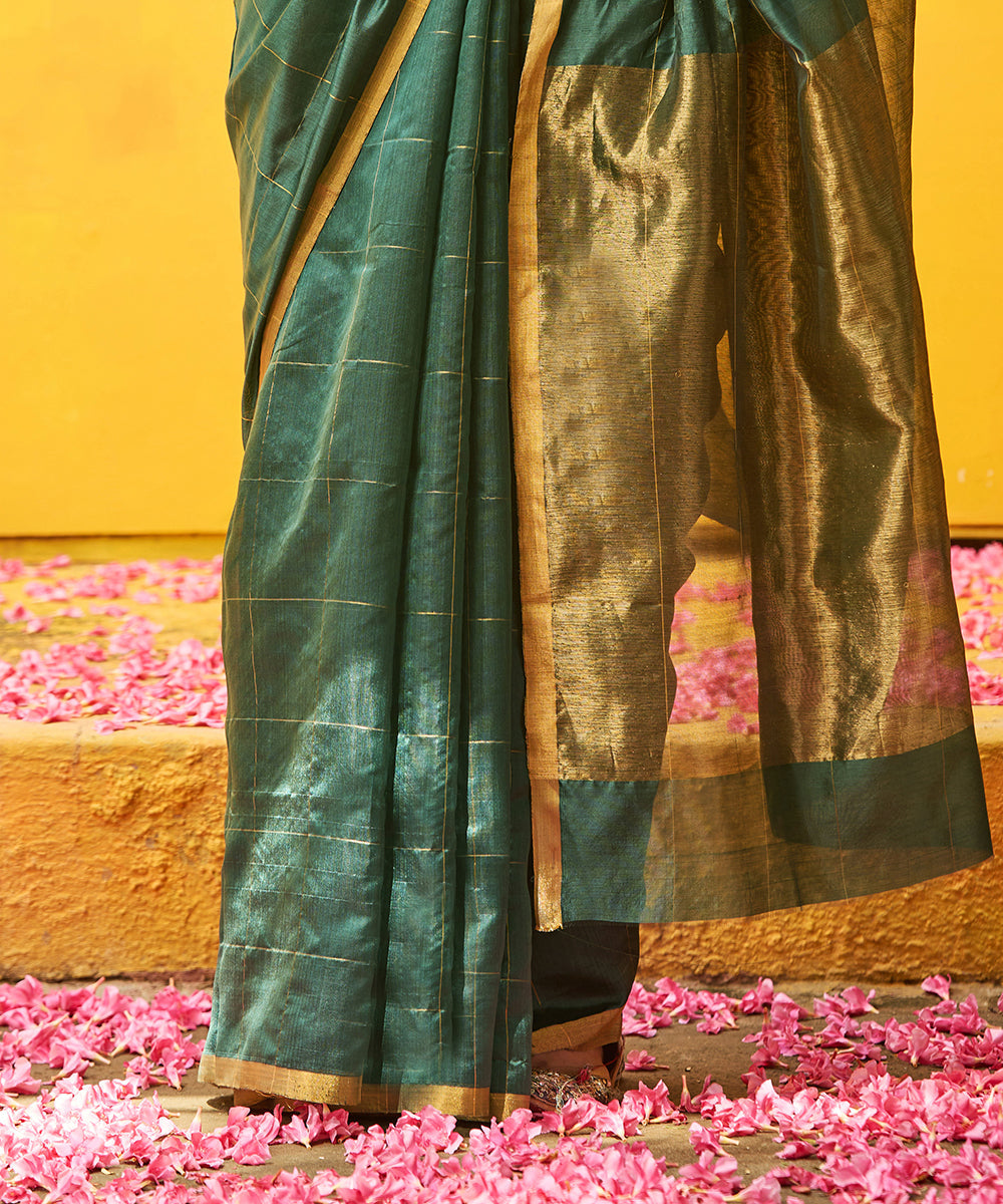 Handloom_Green_Pure_Silk_Chanderi_Saree_With_Zari_Checks_WeaverStory_04