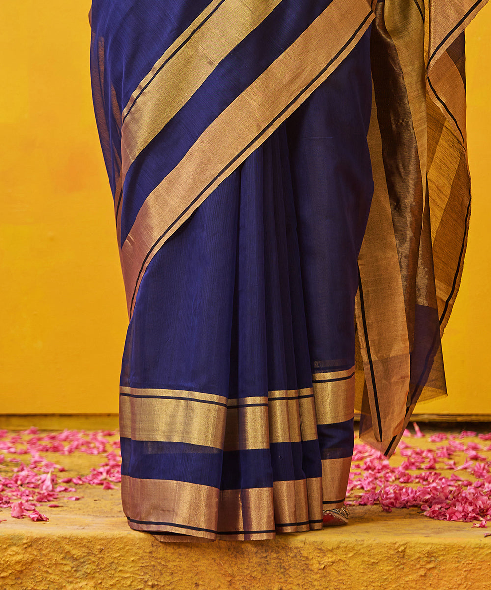 Ink_Blue_Handloom_Pure_Cotton_Silk_Chanderi_Saree_With_Gold_And_Antique_Zari_WeaverStory_04
