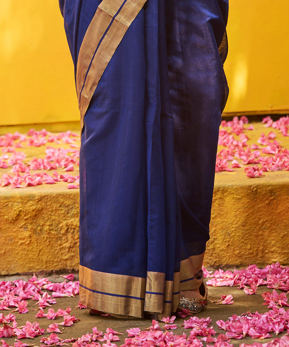 Dark_Blue_Handloom_Pure_Cotton_Silk_Chanderi_Saree_With_Gold_Zari_Border_And_Detailing_WeaverStory_04