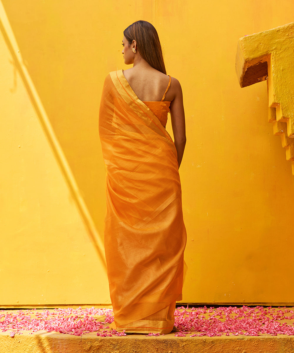 Handloom_Mango_Pure_Yellow_Cotton_Silk_Chanderi_Saree_With_Gold_Zari_Border_WeaverStory_03