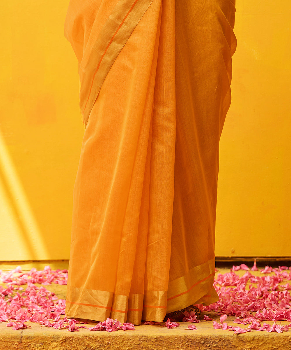 Handloom_Mango_Pure_Yellow_Cotton_Silk_Chanderi_Saree_With_Gold_Zari_Border_WeaverStory_04