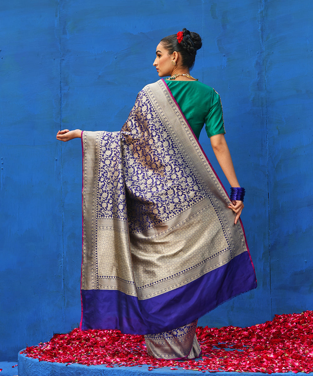 Handloom_Ink_Blue_Pure_Katan_Silk_Brocade_Shikargah_Banarasi_Saree_WeaverStory_03