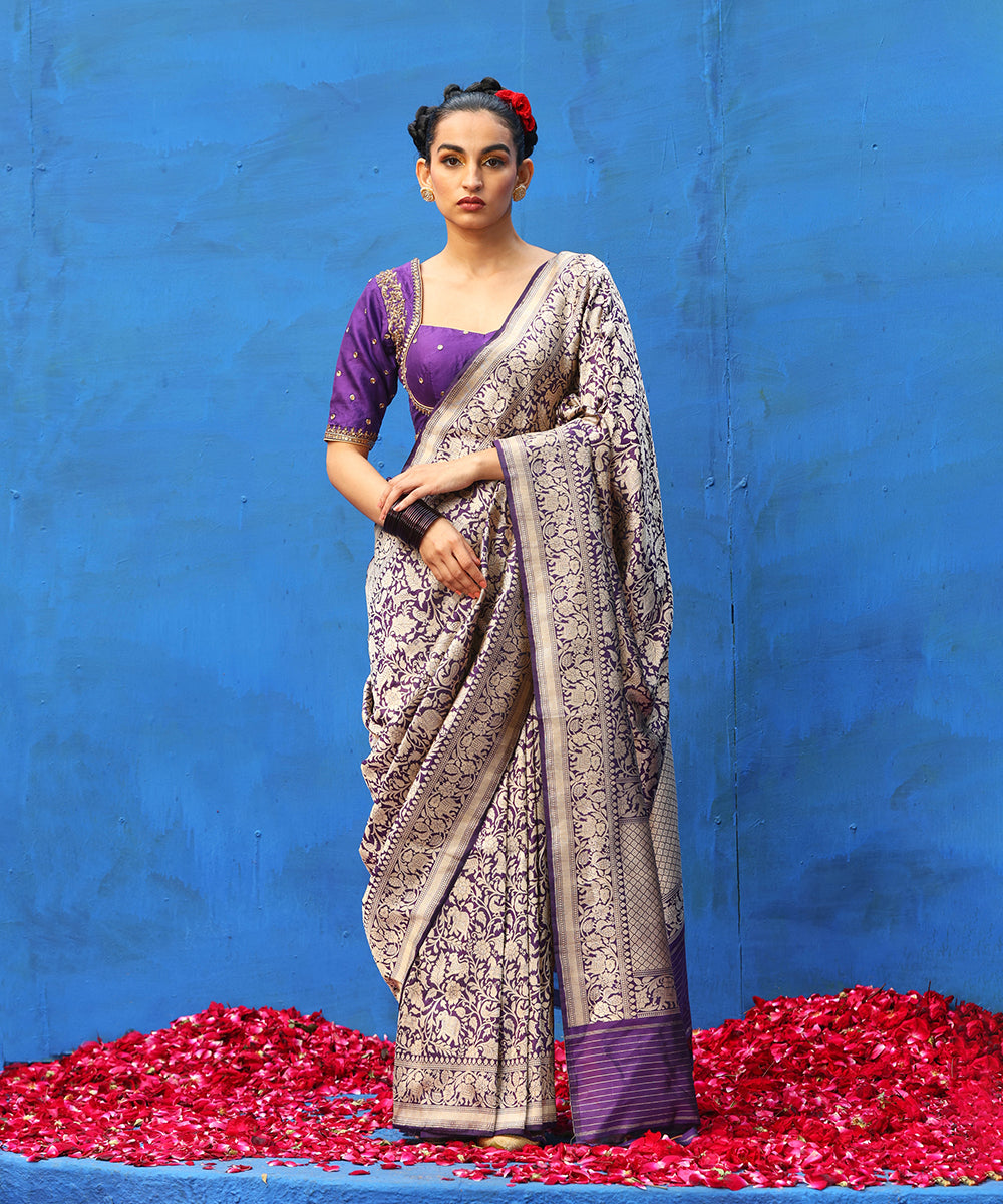 Purple_Handloom_Pure_Katan_Silk_Brocade_Shikargah_Banarasi_Saree_WeaverStory_02
