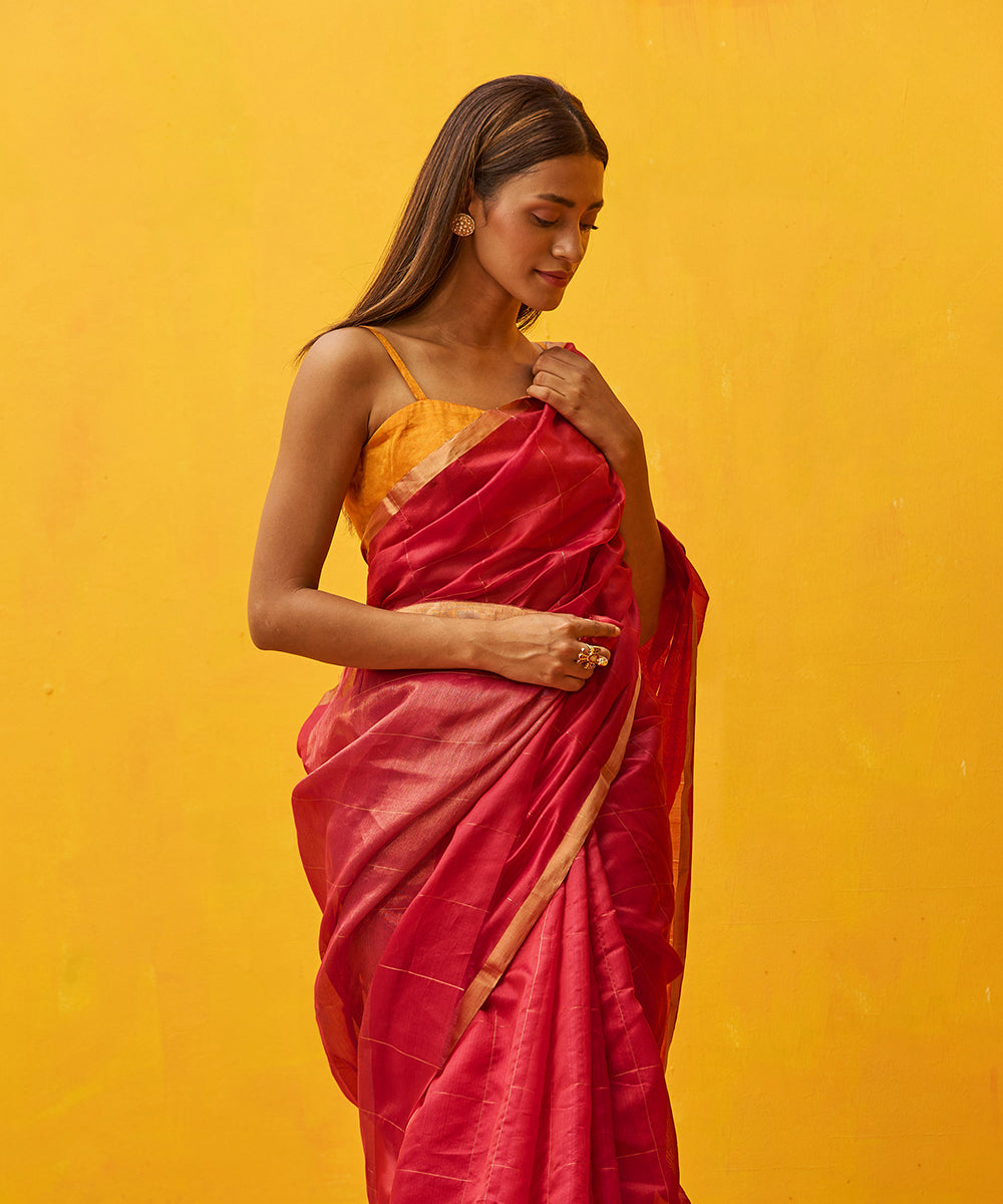 Maroon_Handloom_Pure_Chanderi_Silk_Saree_With_Zari_Checks_WeaverStory_01