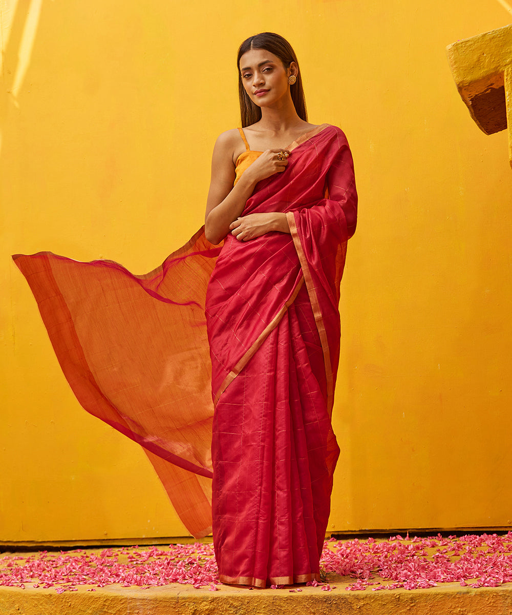 Maroon_Handloom_Pure_Chanderi_Silk_Saree_With_Zari_Checks_WeaverStory_02