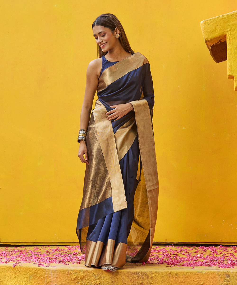 Ink_Blue_Handloom_Pure_Cotton_Silk_Chanderi_Saree_With_Zari_Border_WeaverStory_02