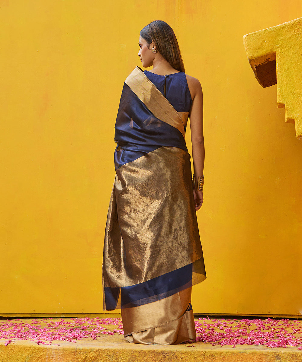 Ink_Blue_Handloom_Pure_Cotton_Silk_Chanderi_Saree_With_Zari_Border_WeaverStory_03