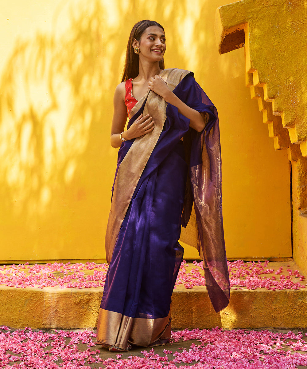 Ink_Blue_Handloom_Pure_Cotton_Silk_Chanderi_Saree_With_Gold_Zari_Border_WeaverStory_02
