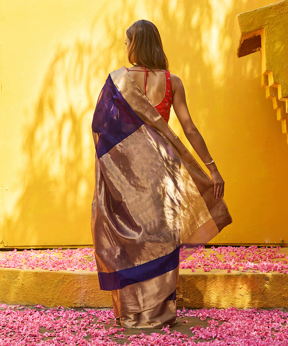 Ink_Blue_Handloom_Pure_Cotton_Silk_Chanderi_Saree_With_Gold_Zari_Border_WeaverStory_03