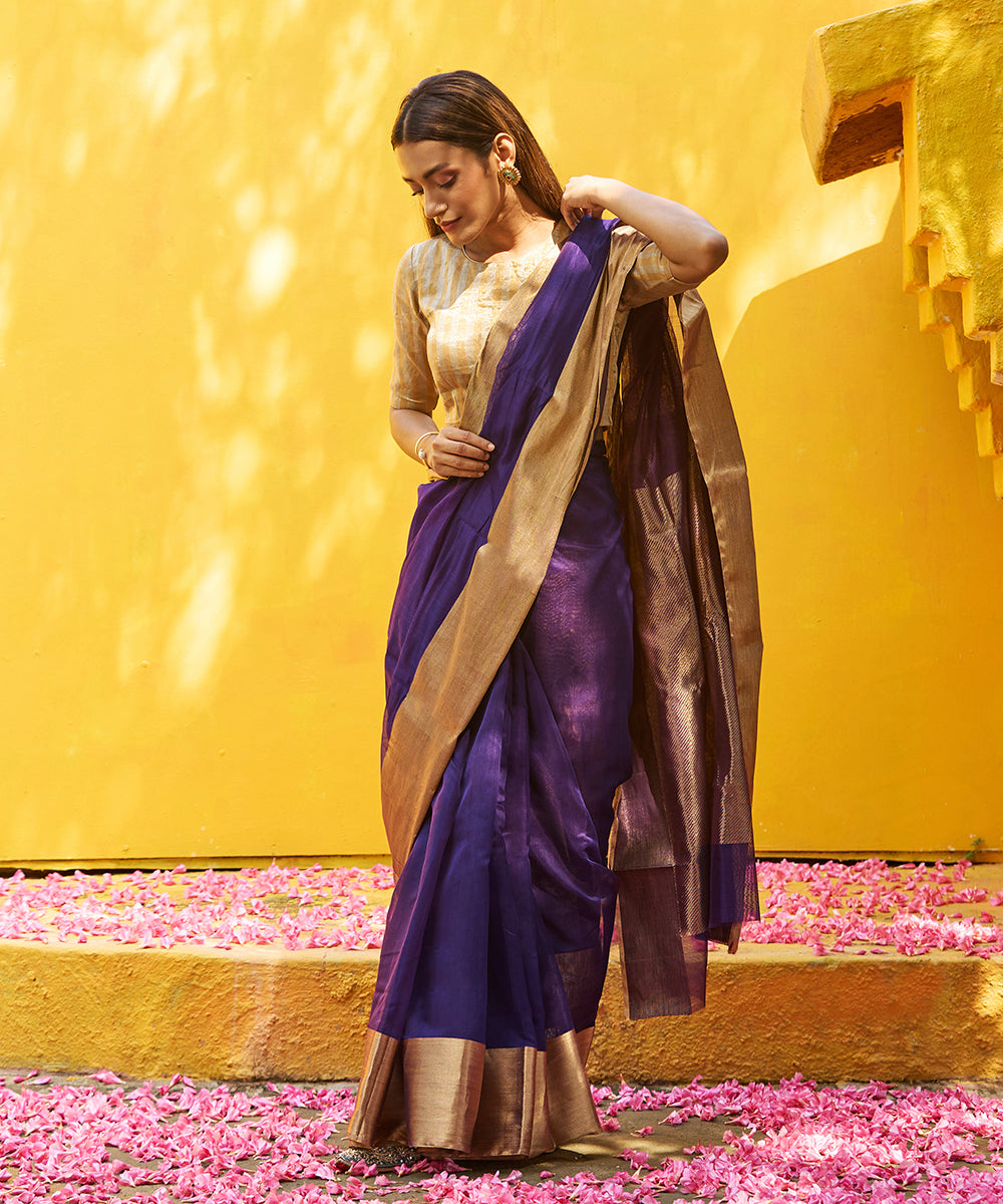 Handloom_Ink_Blue_Pure_Cotton_Silk_Chanderi_Saree_With_Gold_Zari_Border_WeaverStory_02