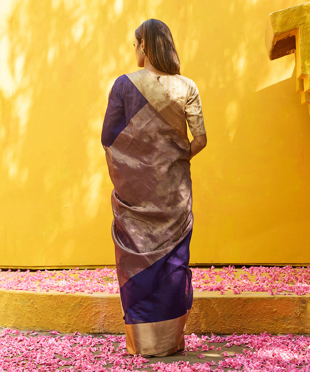 Handloom_Ink_Blue_Pure_Cotton_Silk_Chanderi_Saree_With_Gold_Zari_Border_WeaverStory_03