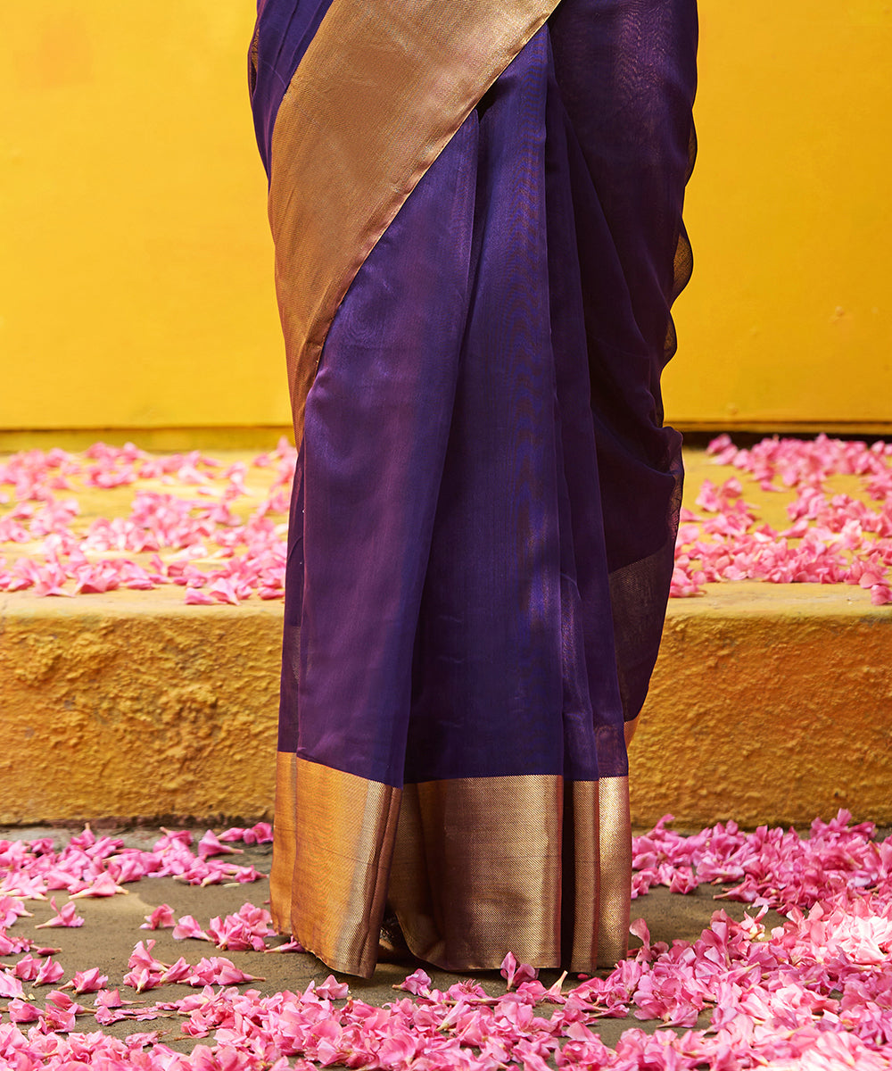 Handloom_Ink_Blue_Pure_Cotton_Silk_Chanderi_Saree_With_Gold_Zari_Border_WeaverStory_04