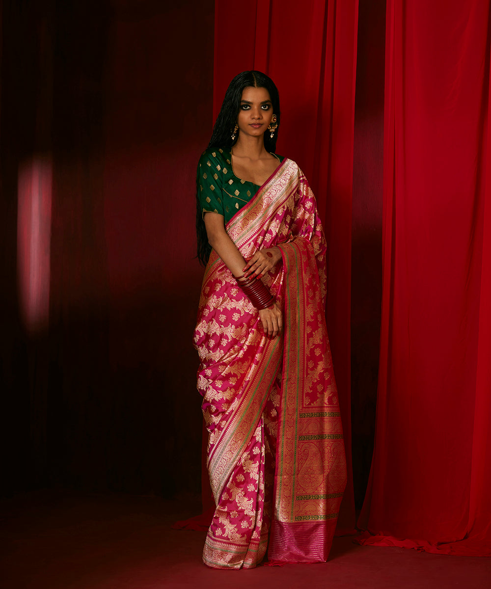 Handloom_Hot_Pink_Pure_Katan_Silk_Banarasi_Saree_With_Pure_Zari_WeaverStory_02