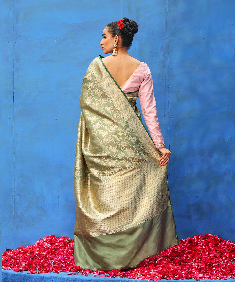 Sage_Green_Handloom_Pure_Katan_Silk_Shikargah_Banarasi_Saree_With_Meenakari_WeaverStory_03