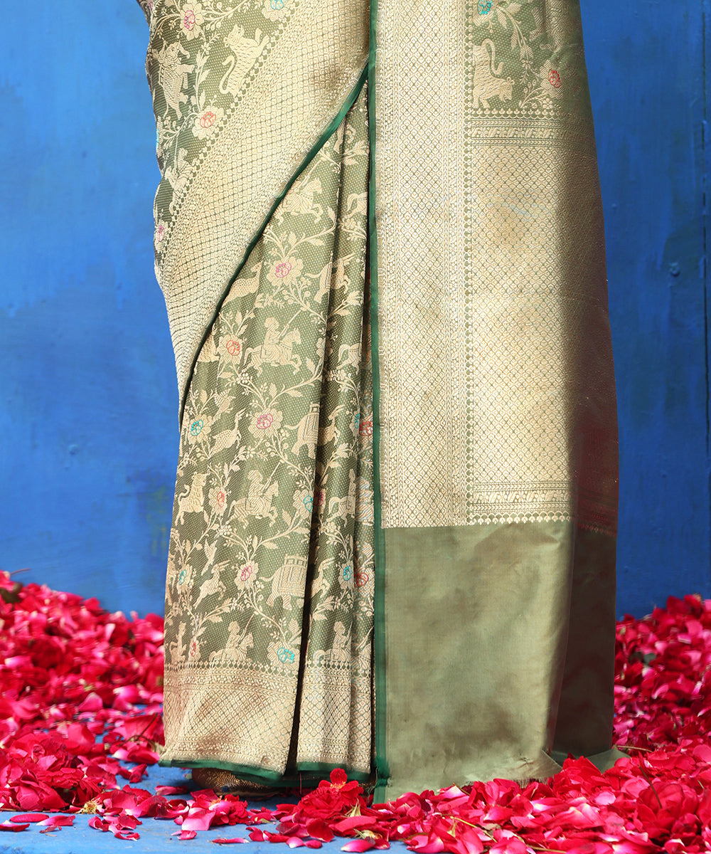 Sage_Green_Handloom_Pure_Katan_Silk_Shikargah_Banarasi_Saree_With_Meenakari_WeaverStory_04