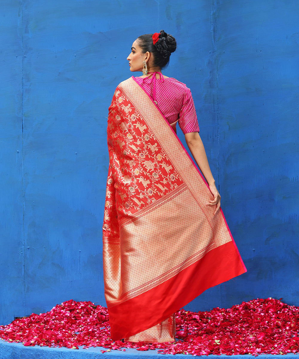 Red_Handloom_Pure_Katan_Silk_Shikargah_Banarasi_Saree_With_Meenakari_WeaverStory_03