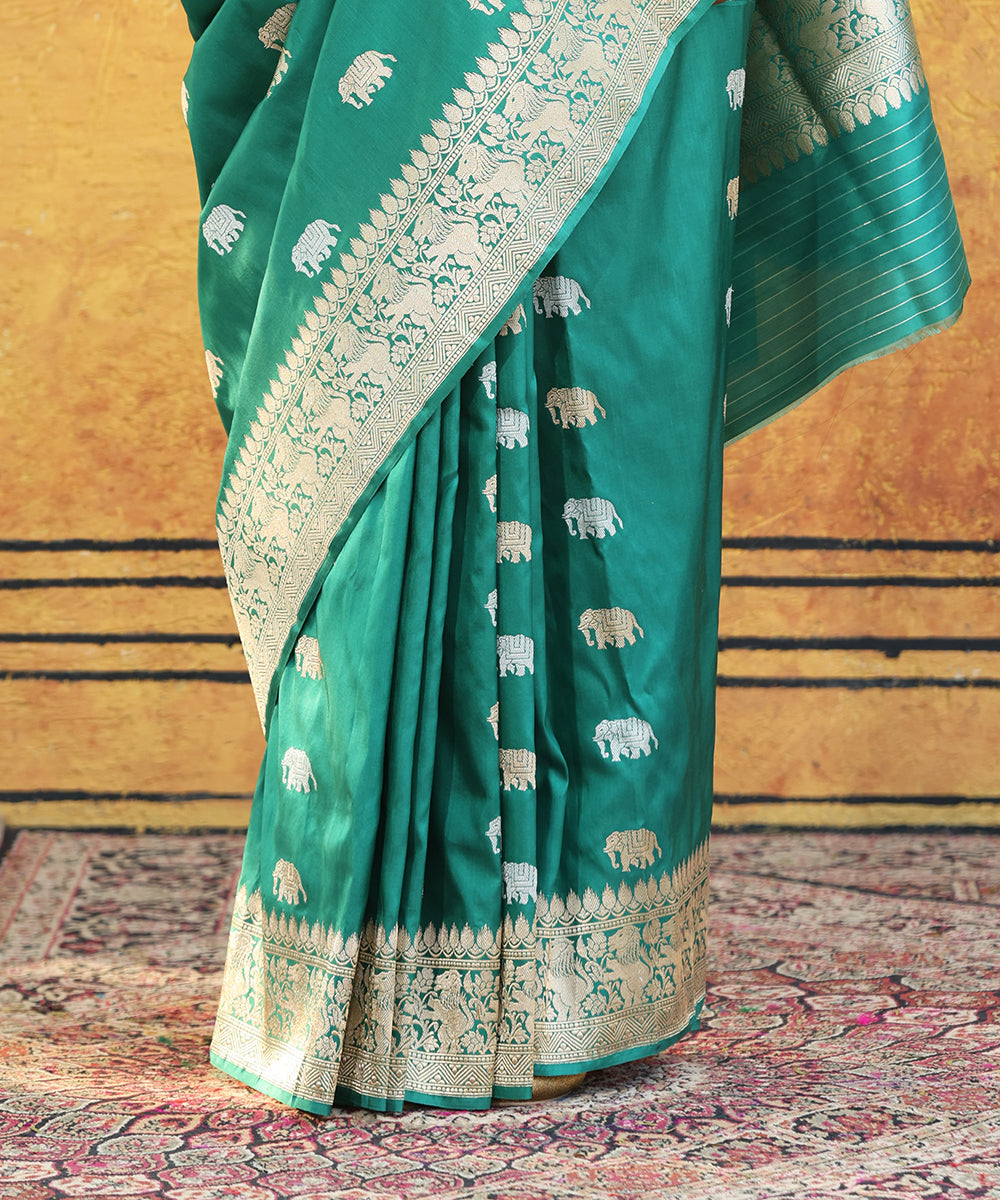 Teal_Handloom_Pure_Katan_Silk_Banarasi_Saree_With_Elephant_Booti_WeaverStory_04