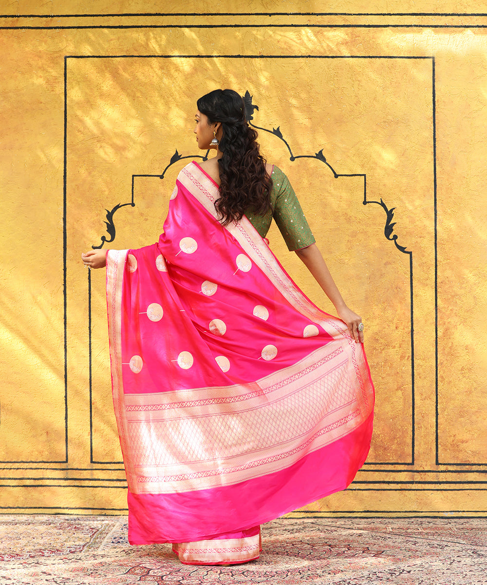 Handloom_Hot_Pink_Pure_Katan_Silk_Banarasi_Saree_With_Elephant_Booti_WeaverStory_03