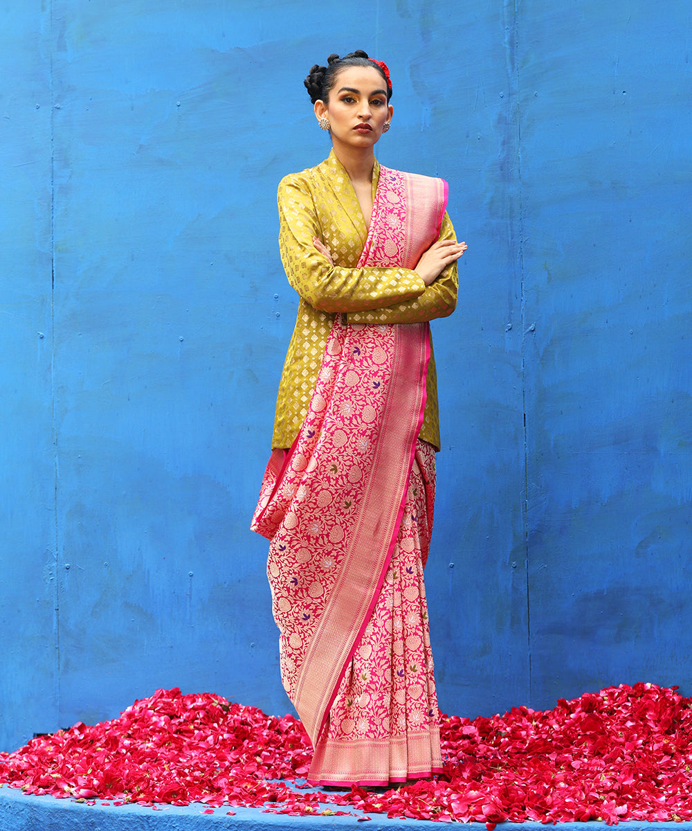 Handloom_Pink_Pure_Katan_Silk_Kimkhab_Banarasi_Saree_With_Meenakari_WeaverStory_02
