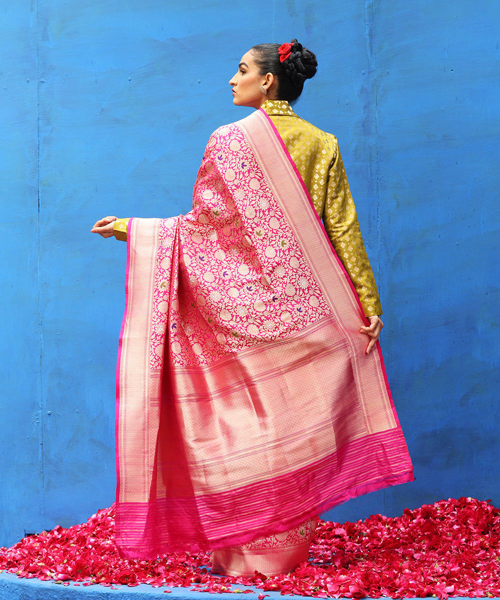 Handloom_Pink_Pure_Katan_Silk_Kimkhab_Banarasi_Saree_With_Meenakari_WeaverStory_03
