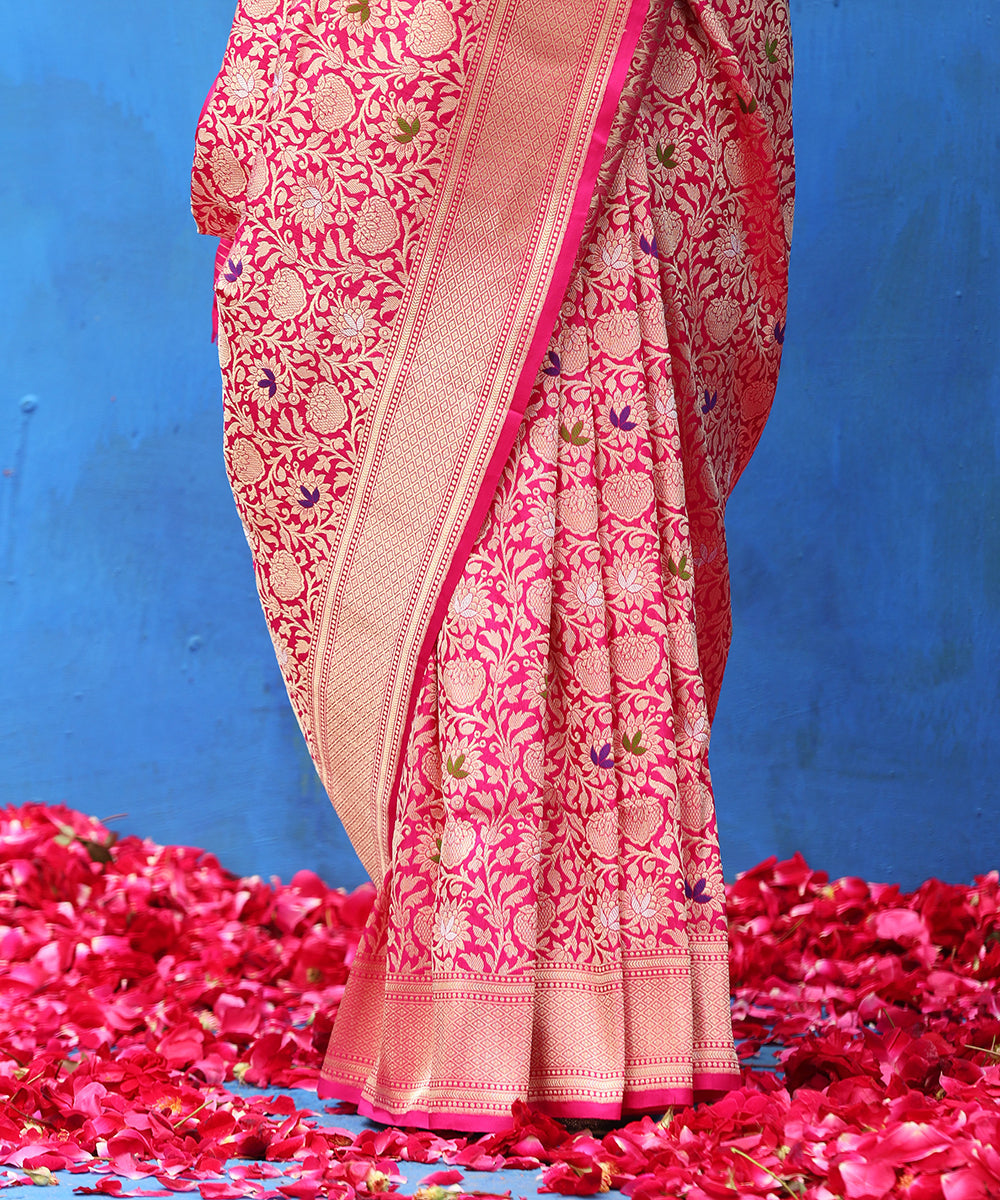 Handloom_Pink_Pure_Katan_Silk_Kimkhab_Banarasi_Saree_With_Meenakari_WeaverStory_04