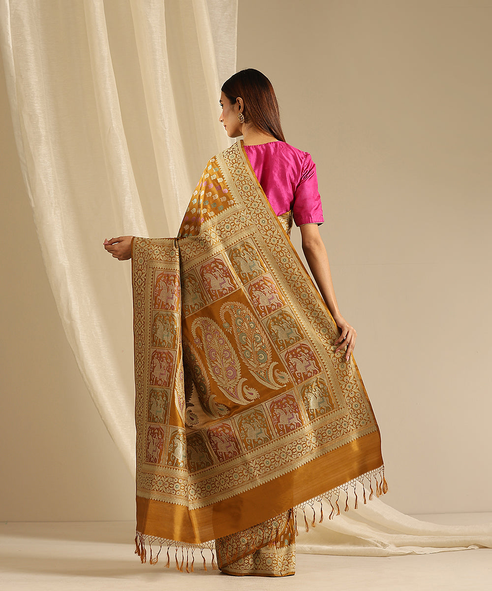 Mustard_Handloom_Pure_Malda_Silk_Banatasi_Baluchari_Saree_With_Horse_Motifs_On_Palla_WeaverStory_03