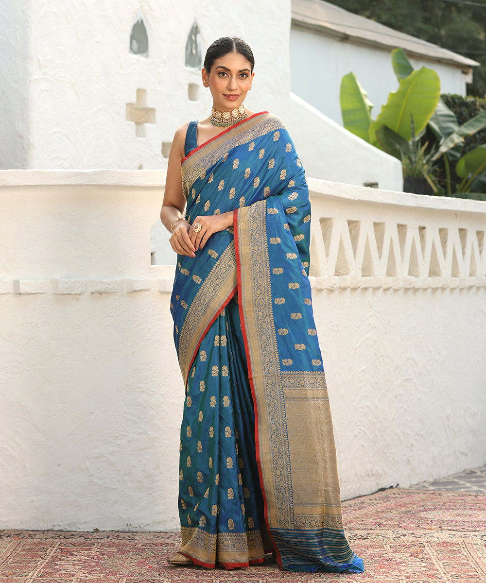 Peacock_Blue_Handloom_Pure_Katan_Silk_Banarasi_Saree_With_Zari_Booti_WeaverStory_02