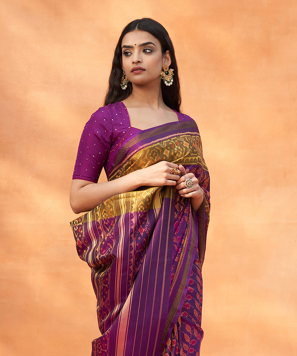 Red - Handloom Mulberry Silk Patola Ikat Pochampally Saree 18