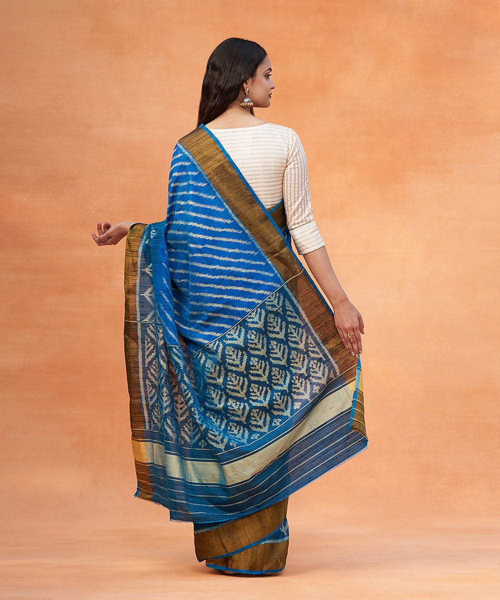 Handloom_Teal_Blue_Pure_Raw_Silk_Ikat_Patola_Saree_With_Zari_Border_WeaverStory_03