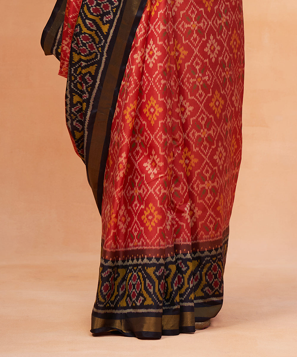 Rust_And_Black_Pure_Mulberry_Silk_Ikat_Patola_Saree_With_Tissue_Border_WeaverStory_04