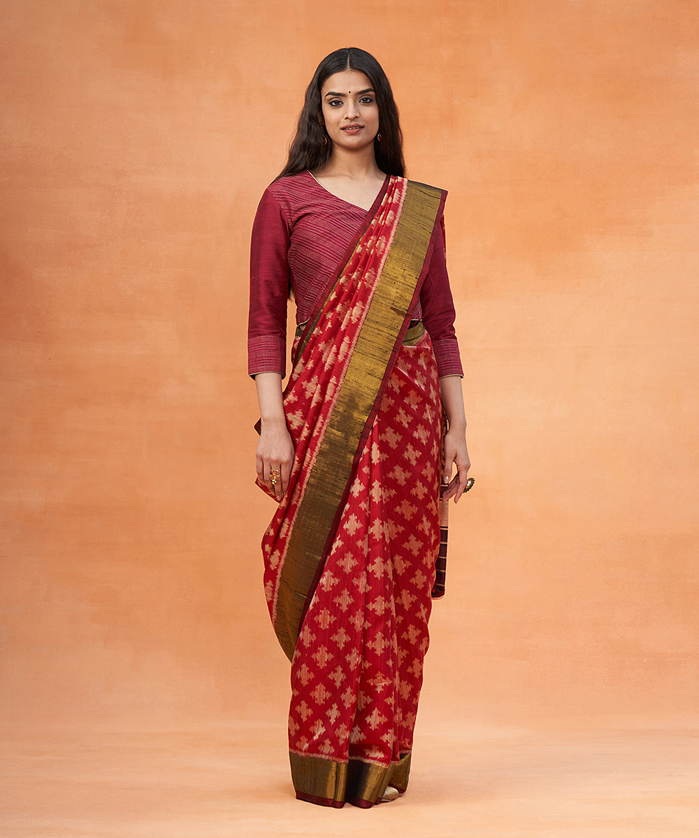 Maroon_Handloom_Pure_Raw_Silk_Ikat_Patola_Saree_With_Zari_Border_WeaverStory_02