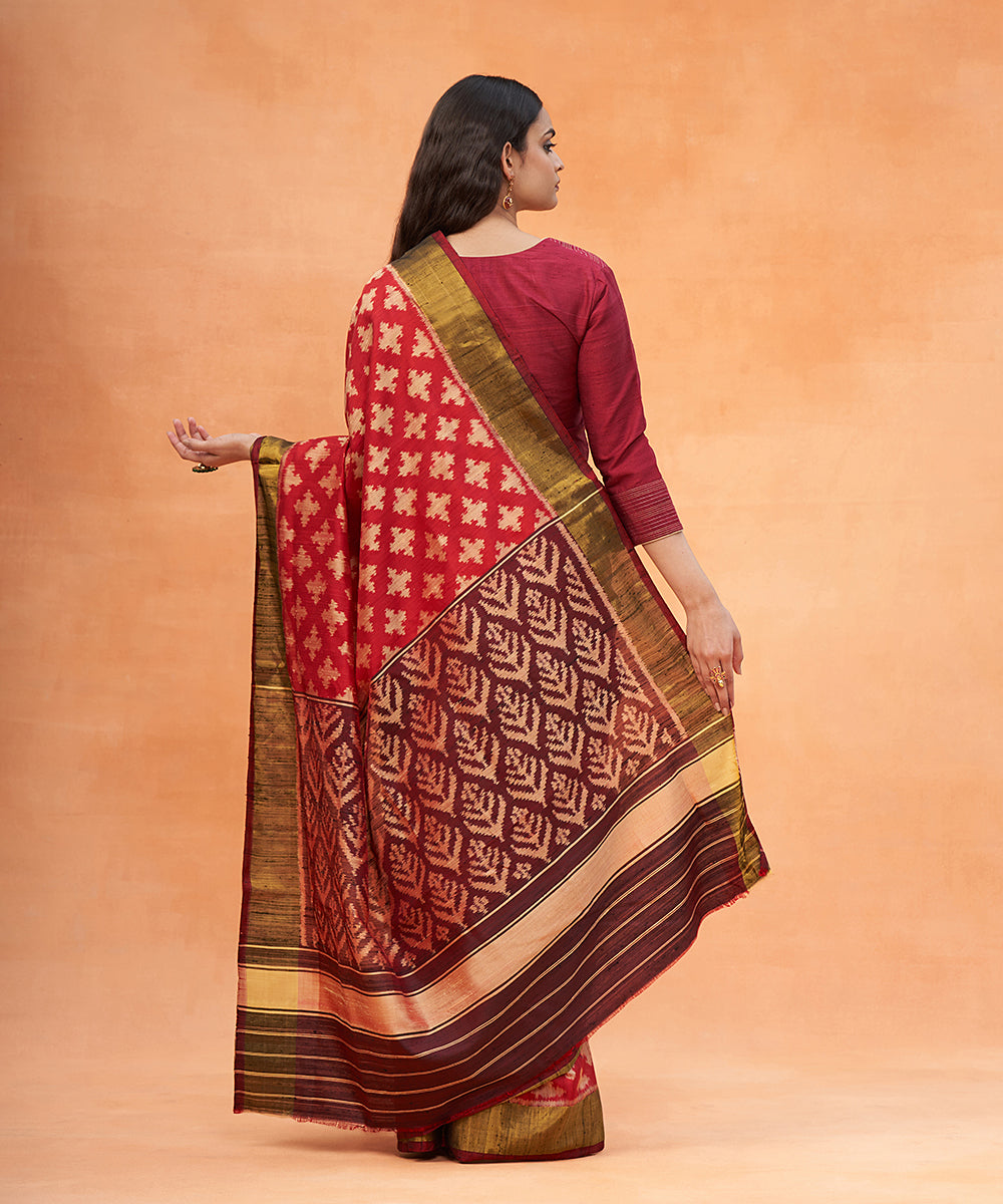 Maroon_Handloom_Pure_Raw_Silk_Ikat_Patola_Saree_With_Zari_Border_WeaverStory_03