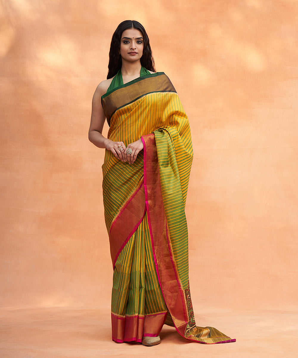 Handloom_Yellow_And_Green_Pure_Mulberry_Silk_Ikat_Patola_Saree_With_Zari_Border_WeaverStory_02