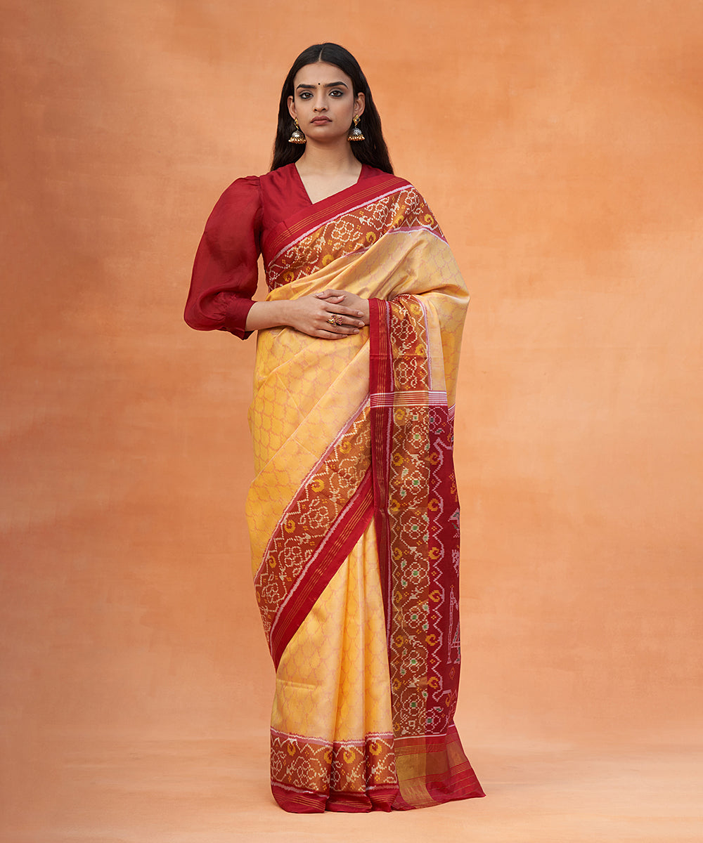 Yellow_And_Red_Handloom_Pure_Mulberry_Silk_Ikat_Patola_Saree_With_Zari_Border_WeaverStory_02
