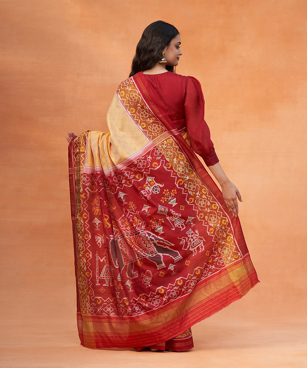 Yellow_And_Red_Handloom_Pure_Mulberry_Silk_Ikat_Patola_Saree_With_Zari_Border_WeaverStory_03