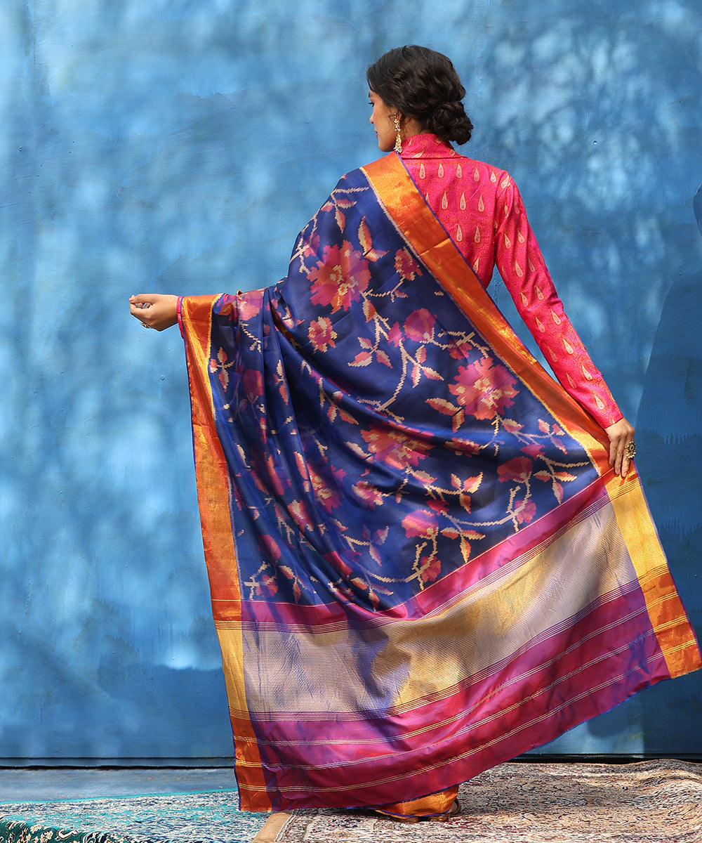 Handloom_Blue_And_Purple_Pure_Mulberry_Silk_Ikat_Patola_Saree_With_Zari_Border_WeaverStory_03