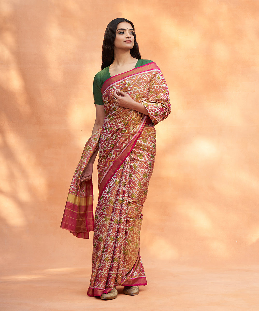 Pink_Handloom_Pure_Mulberry_Tissue_Ikat_Patola_Saree_WeaverStory_02