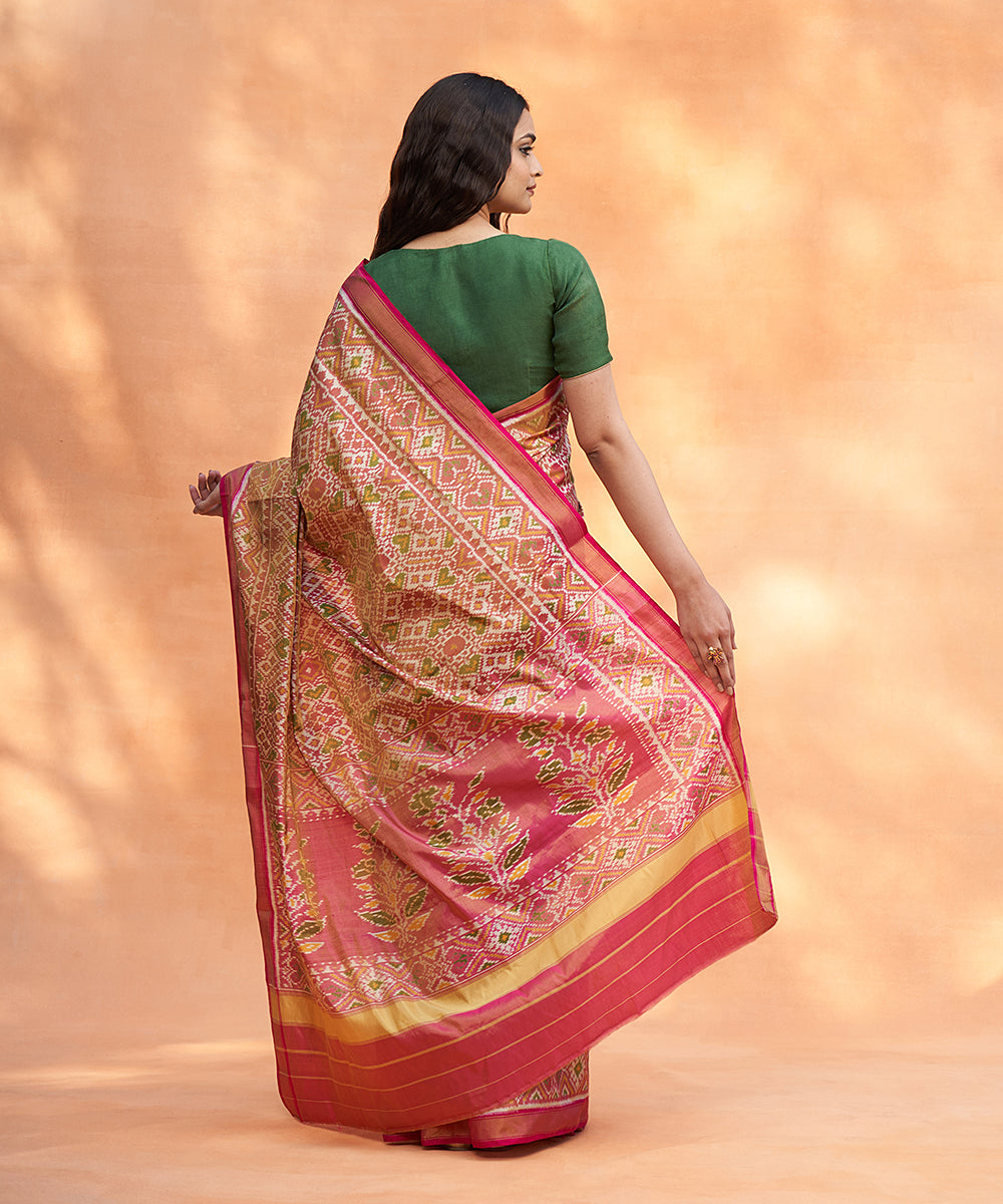Pink_Handloom_Pure_Mulberry_Tissue_Ikat_Patola_Saree_WeaverStory_03