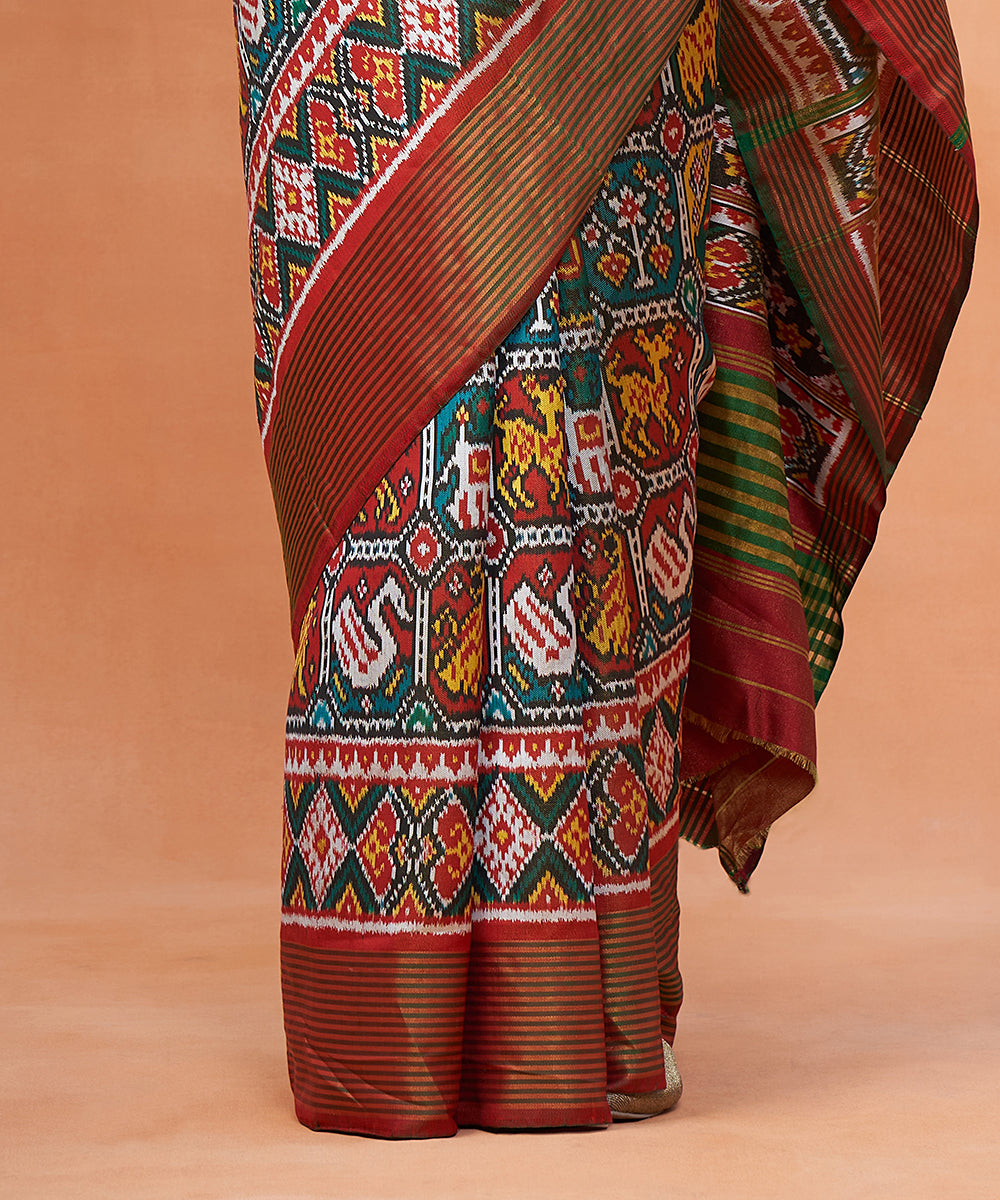 Green_And_Maroon_Pure_Mulberry_Tissue_Ikat_Patola_Saree_With_Animal_Motifs_WeaverStory_04