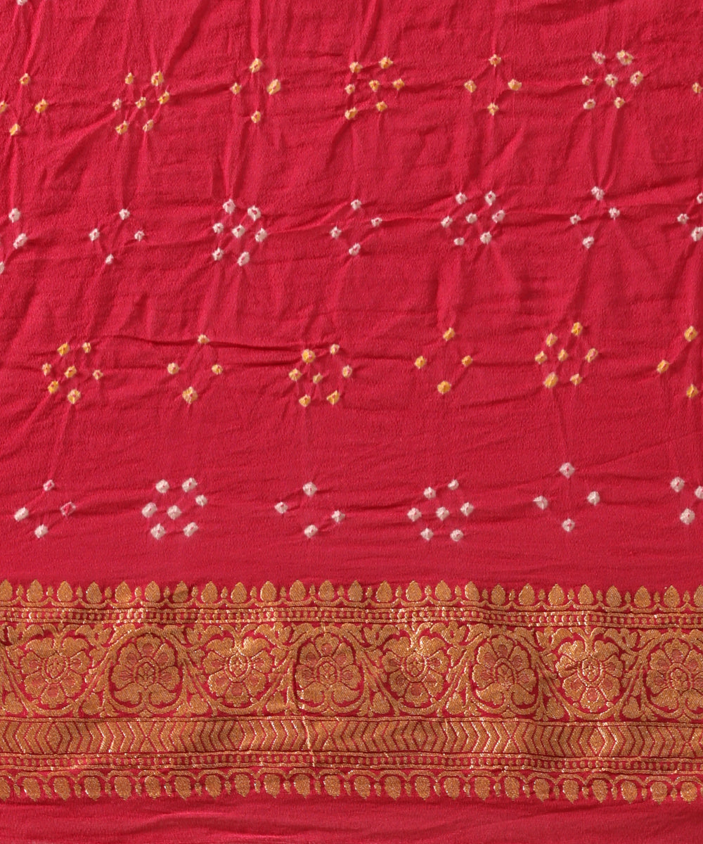 Handloom_Yellow_And_Magenta_Ombre_Dyed_Pure_Georgette_Banarasi_Bandhej_Saree_WeaverStory_05