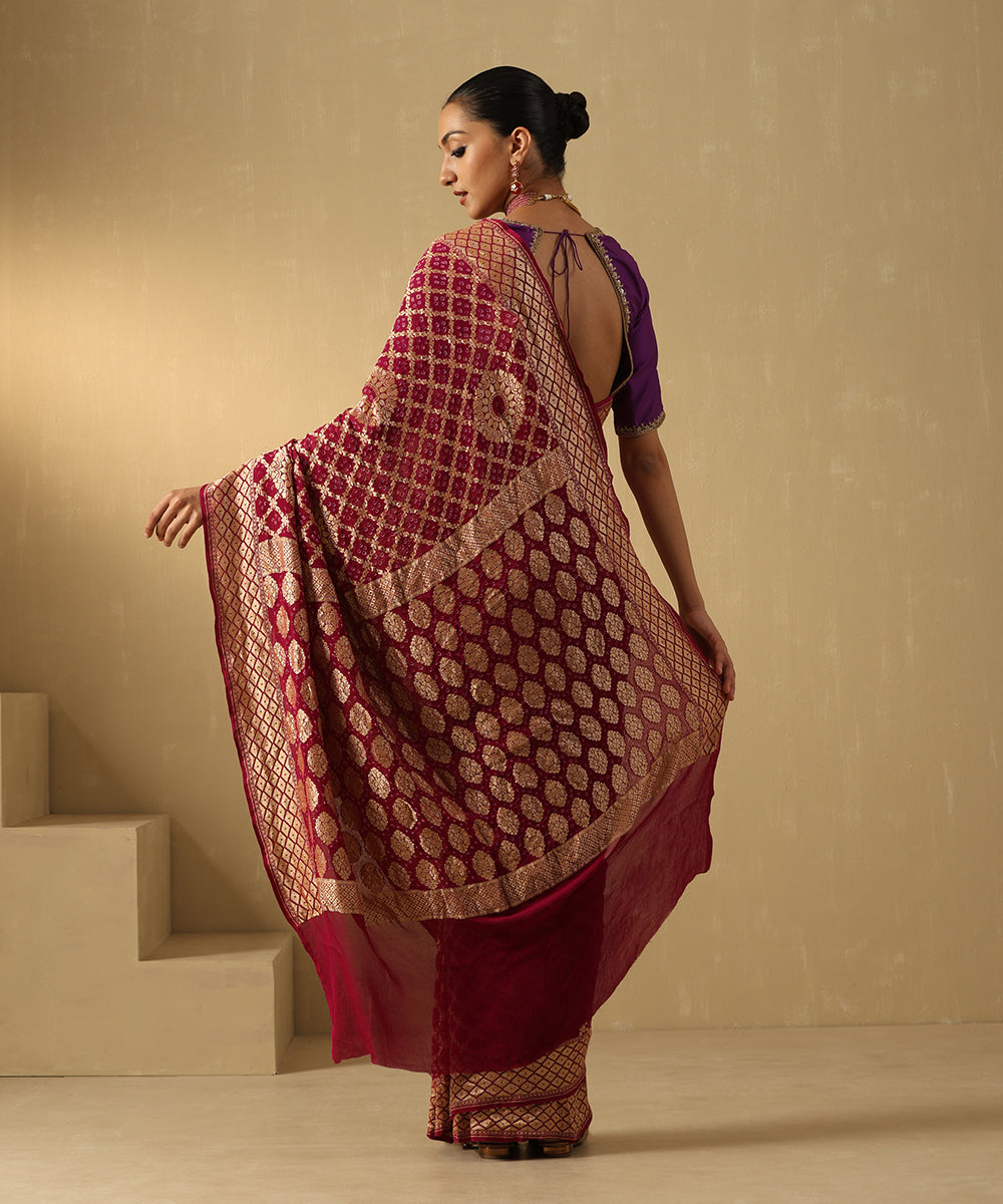 Plum_Handloom_Pure_Georgette_Banarasi_Bandhej_Saree_With_Zari_Jaal_WeaverStory_03