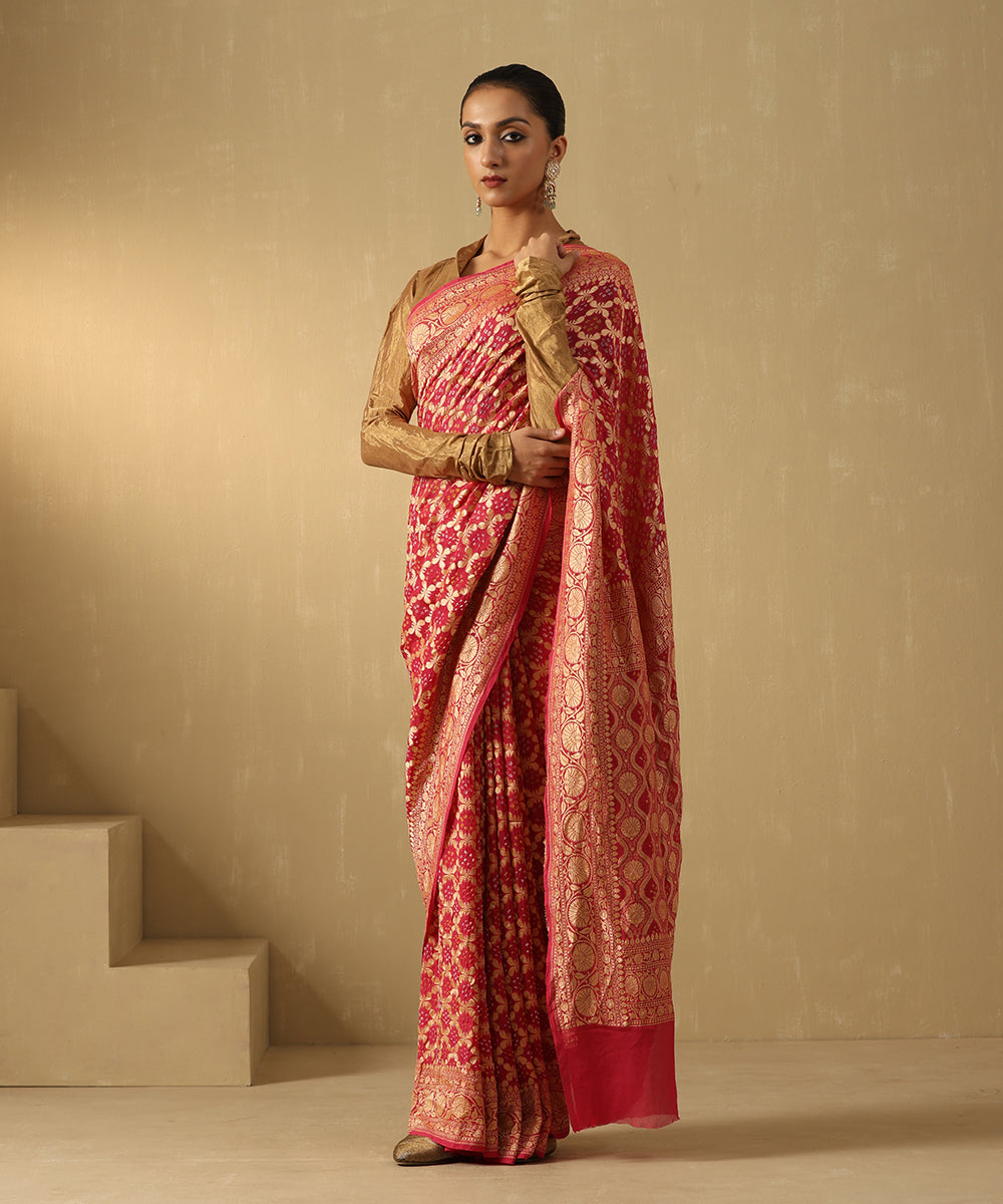 Rose_Pink_Handloom_Pure_Georgette_Banarasi_Bandhej_Saree_With_Cutwork_Weave_WeaverStory_02
