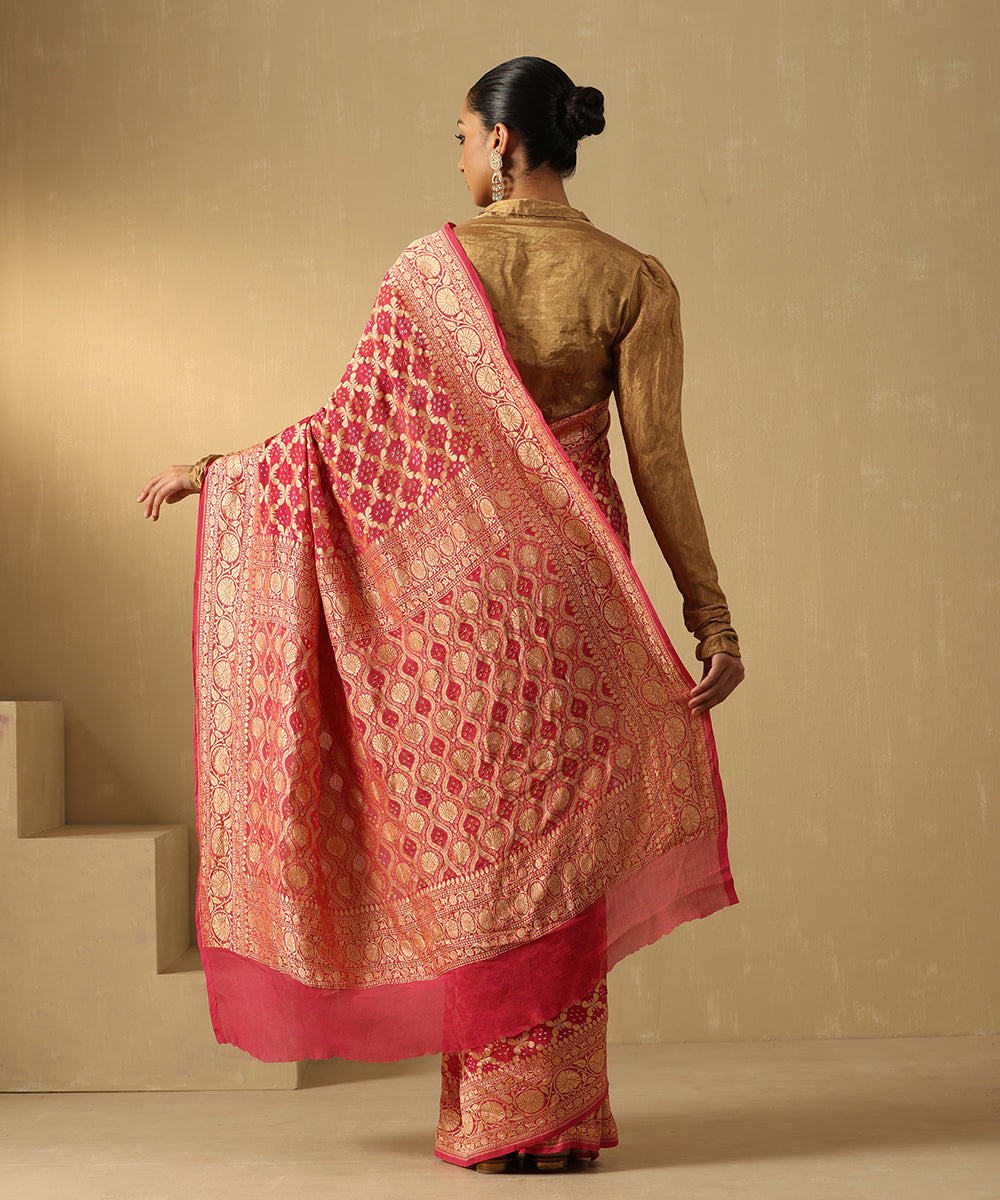 Rose_Pink_Handloom_Pure_Georgette_Banarasi_Bandhej_Saree_With_Cutwork_Weave_WeaverStory_03