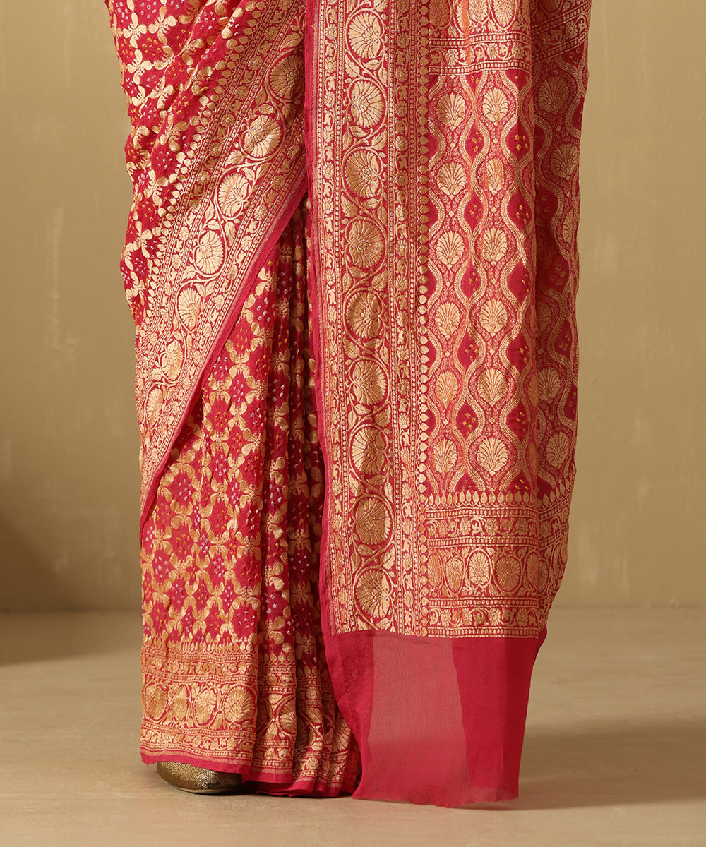 Rose_Pink_Handloom_Pure_Georgette_Banarasi_Bandhej_Saree_With_Cutwork_Weave_WeaverStory_04